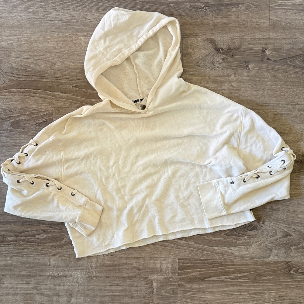 Vintage VS PINK Ivory Braid Sleeves Crop Hoodie Large